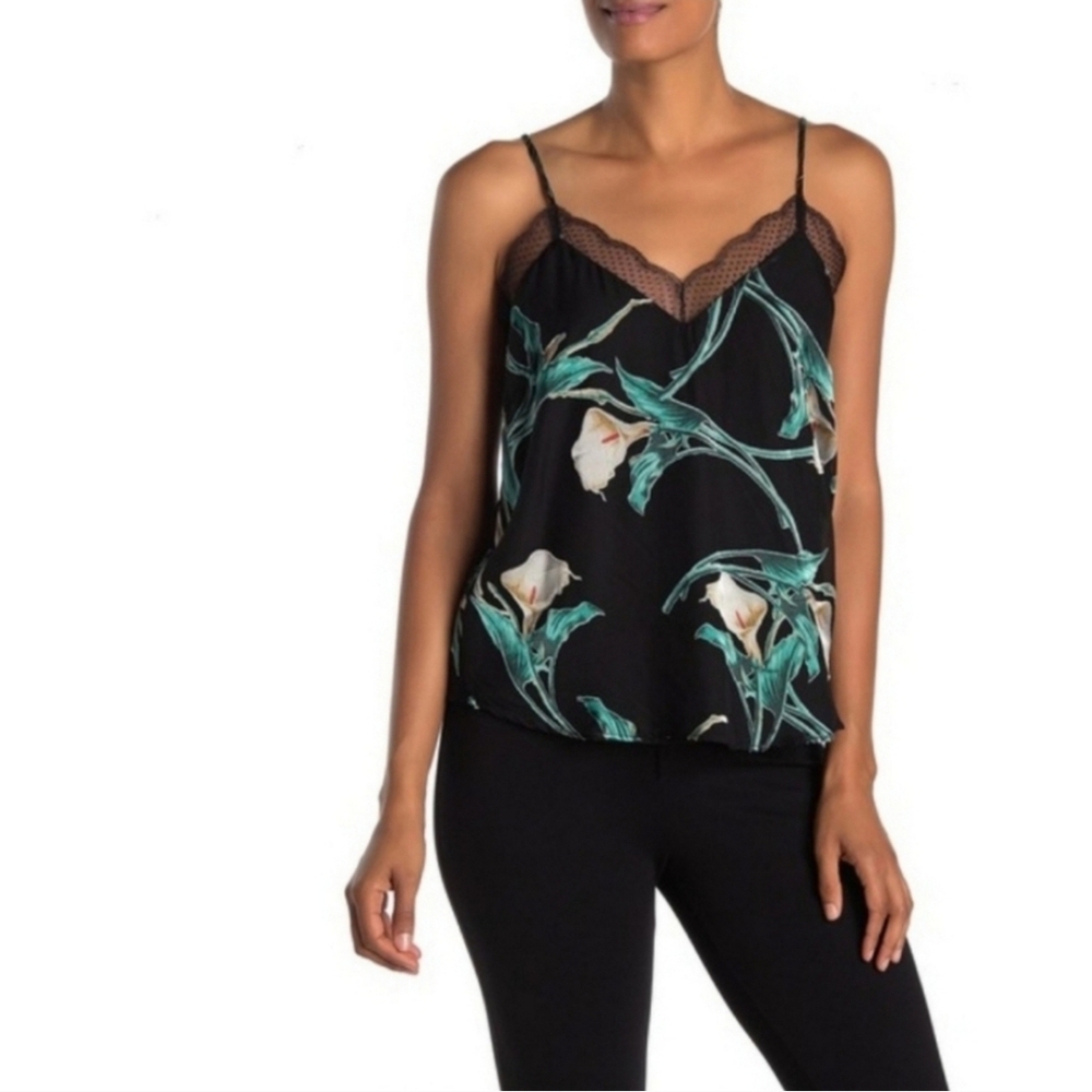 Adelyn Rae Green and Black Floral Lace Trim Camisole Top Size XS
